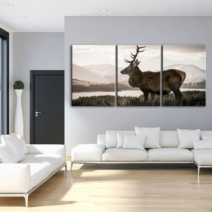Somber Winter Deer-Canvas Wall Art Painting 3 Pieces