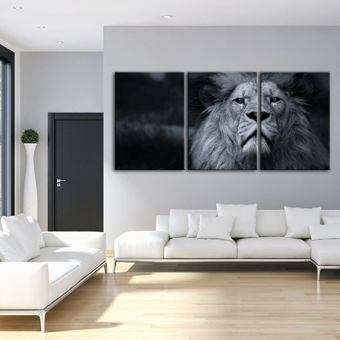 Grayscale Concerned Lion-Canvas Wall Art Painting 3 Pieces