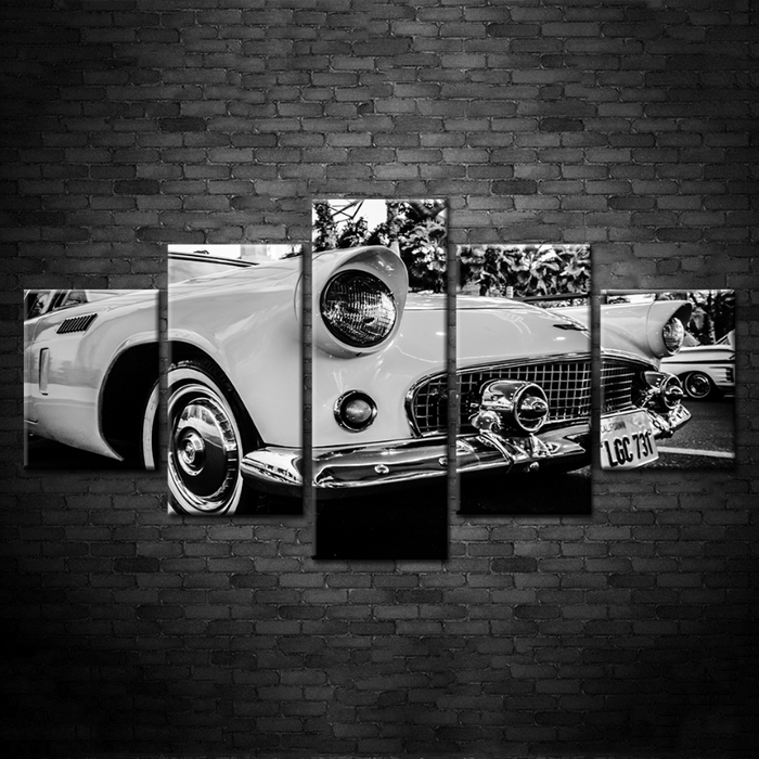 5 Piece White Vintage Classic Car - Canvas Wall Art Painting
