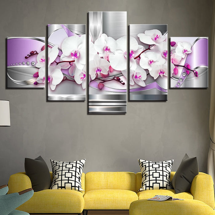 5 Piece Pink Hue White Flower - Canvas Wall Art Painting