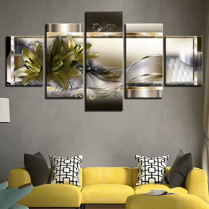 Shadowed Yellow Lilies 5 Piece - Canvas Wall Art Painting