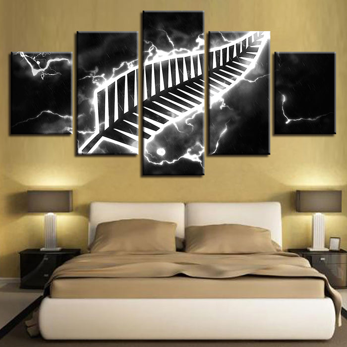 Black Thunder Feather 5 Piece - Canvas Wall Art Painting