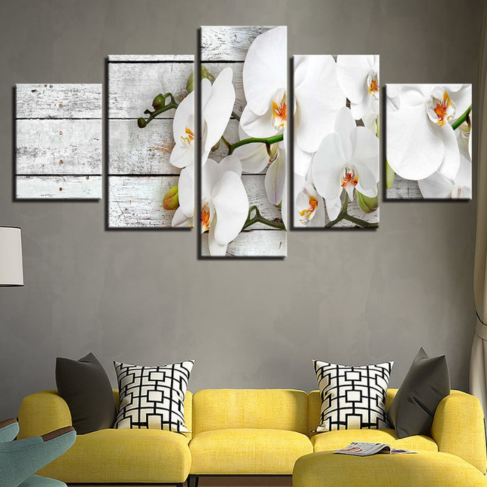5 Piece Orange Hue White Flower - Canvas Wall Art Painting