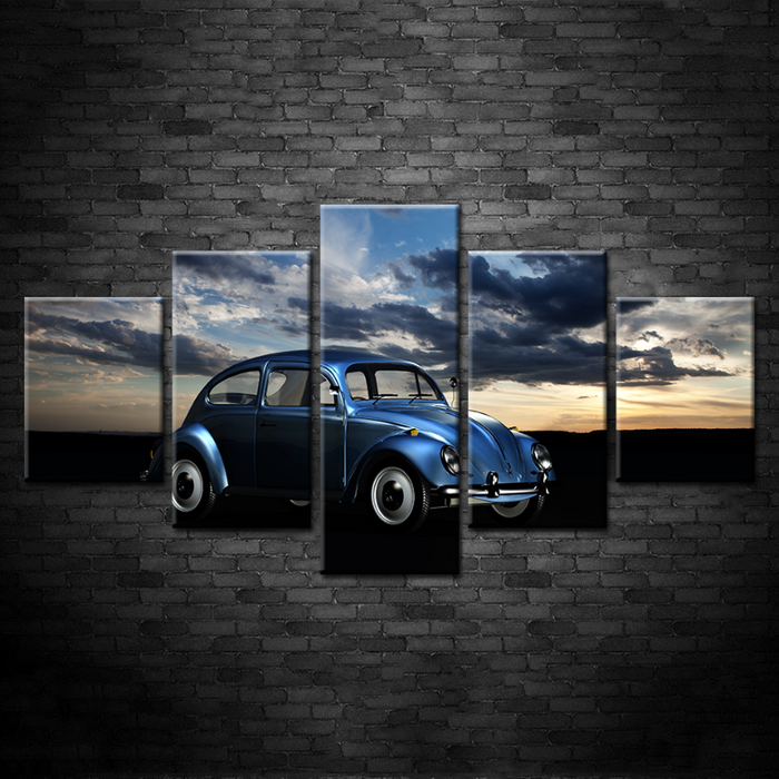 5 Pieces - Cloudy - Blue Classic Vintage Car - Canvas Wall Art Painting