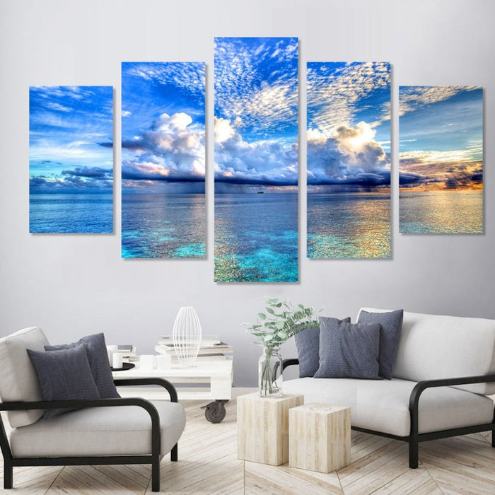 5 Piece Beautiful Blue Sea Landscape - Canvas Wall Art Painting
