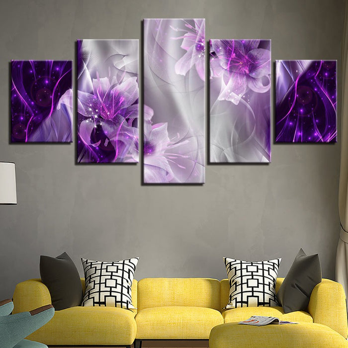 5 Piece White & Purple Magical Flower - Canvas Wall Art Painting
