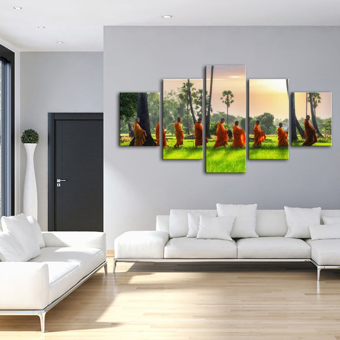 5 Piece Relaxing Monks- Canvas Wall Art Painting