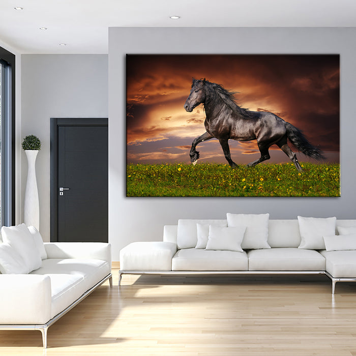 Running Black Horse - Canvas Wall Art Painting