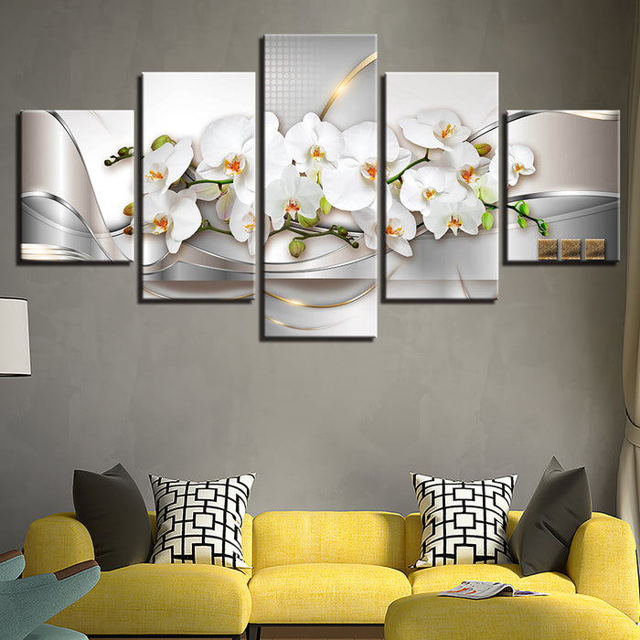 Metallic White Orchids 5 Piece - Canvas Wall Art Painting