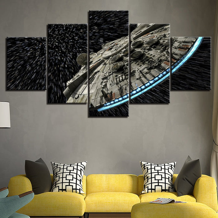 5 Piece Captivating UFO In The Galaxy - Canvas Wall Art Painting