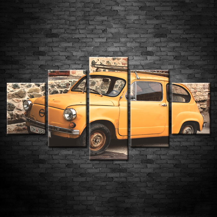 5 Piece Yellow Classic Vintage Car - Canvas Wall Art Painting