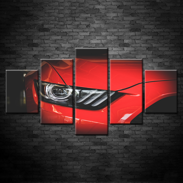 5 Piece Headlight Close Up Red Classic Car - Canvas Wall Art Painting