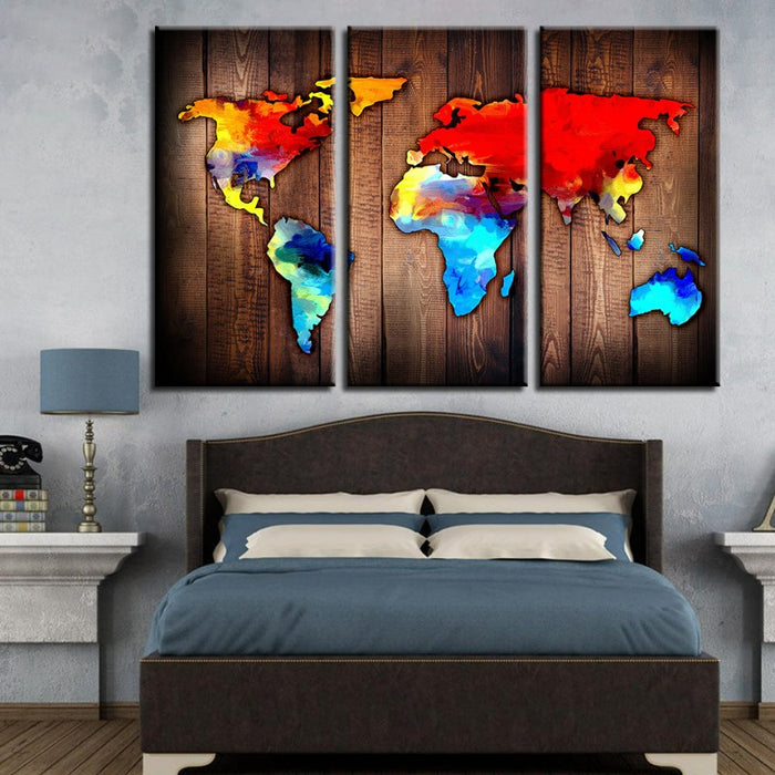 Beautiful Volcanic World Map-Canvas Wall Art Painting 3 Pieces