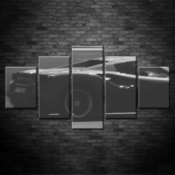 5 Piece Close Up Classic Black Car - Canvas Wall Art Painting