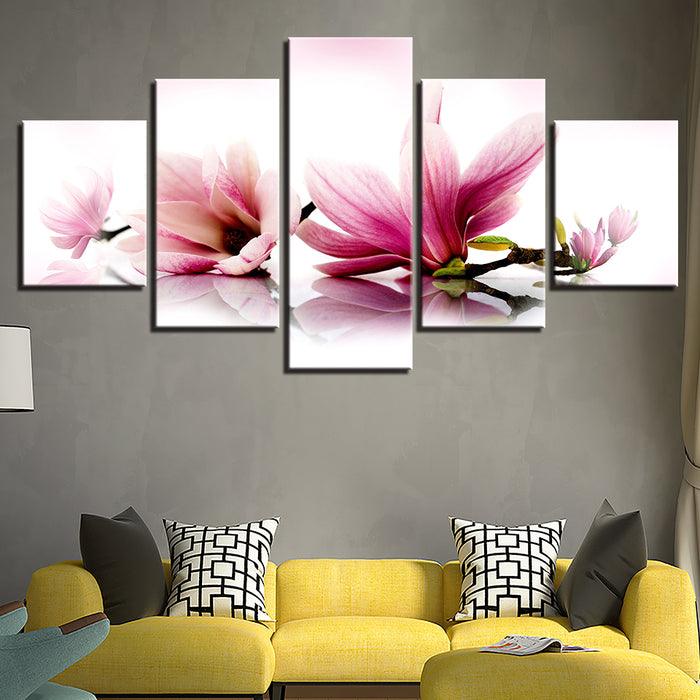 Tranquil Pink Magnolia Branches 5 Piece - Canvas Wall Art Painting