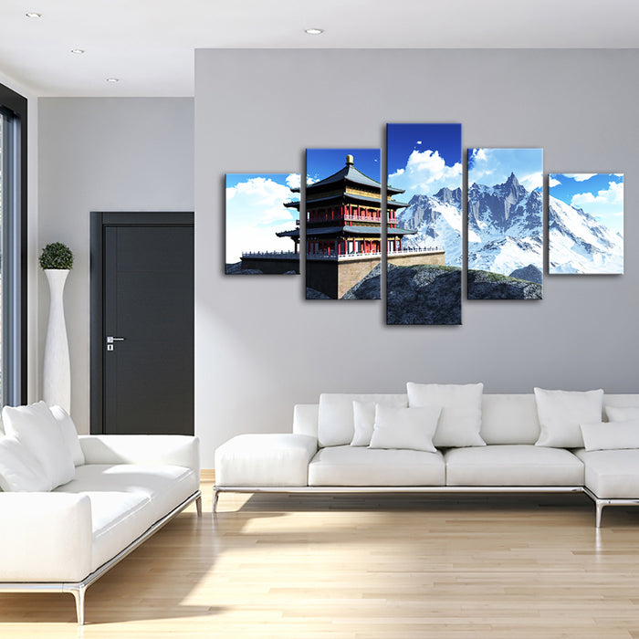 Temple In The Mountains 5 Piece - Canvas Wall Art Painting