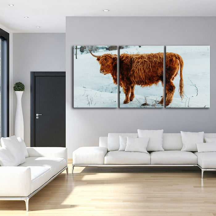 Curly Haired Cow-Canvas Wall Art Painting 3 Pieces