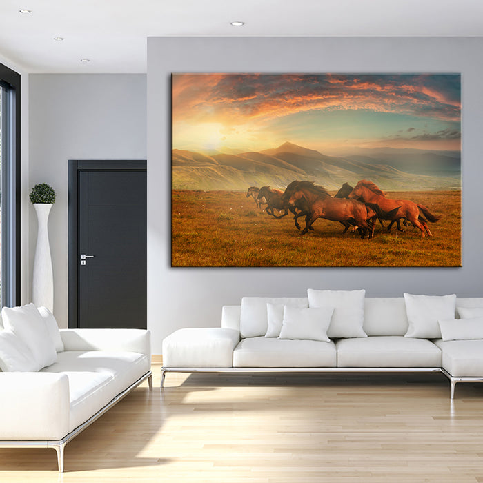 Running Horses With Beautiful Landscape - Canvas Wall Art Painting