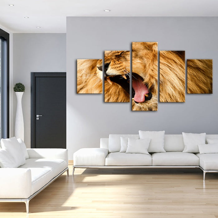 5 Piece Enraged Lion's Roar - Canvas Wall Art Painting