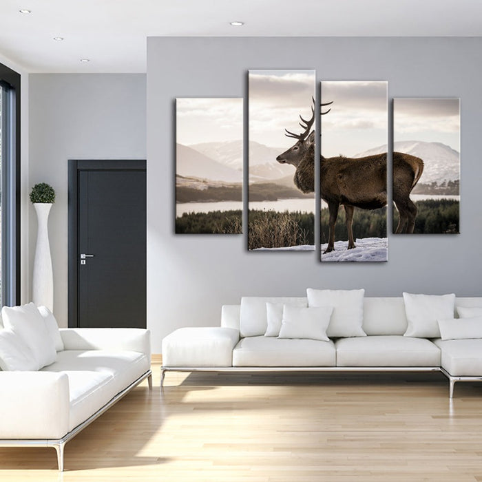 4 Piece Somber Winter Deer - Canvas Wall Art Painting