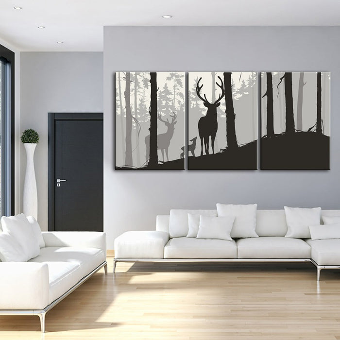 Silhouette Deer Family-Canvas Wall Art Painting 3 Pieces