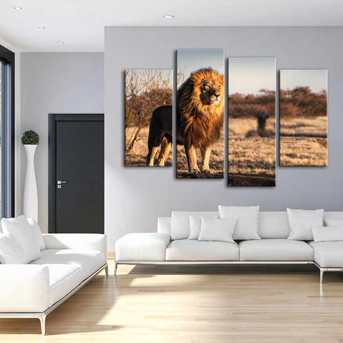 4 Piece Majestic Lion Bathed in Sunlight - Canvas Wall Art Painting