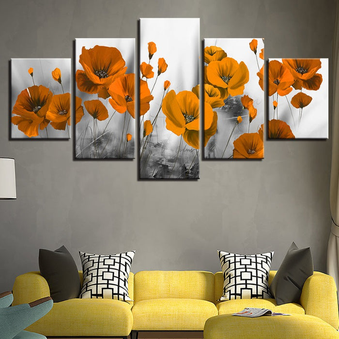 5 Piece Orange Flower - Canvas Wall Art Painting