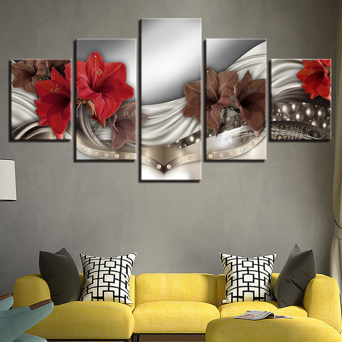 Rich Elegant Red Flowers 5 Piece - Canvas Wall Art Painting