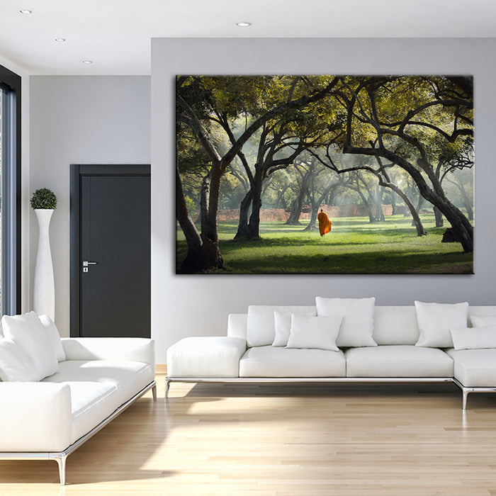Peaceful Monk Walking - Canvas Wall Art Painting