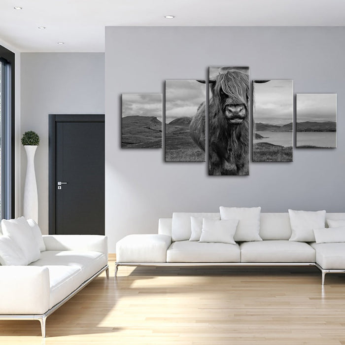 5 Piece Black and White Cow - Canvas Wall Art Painting