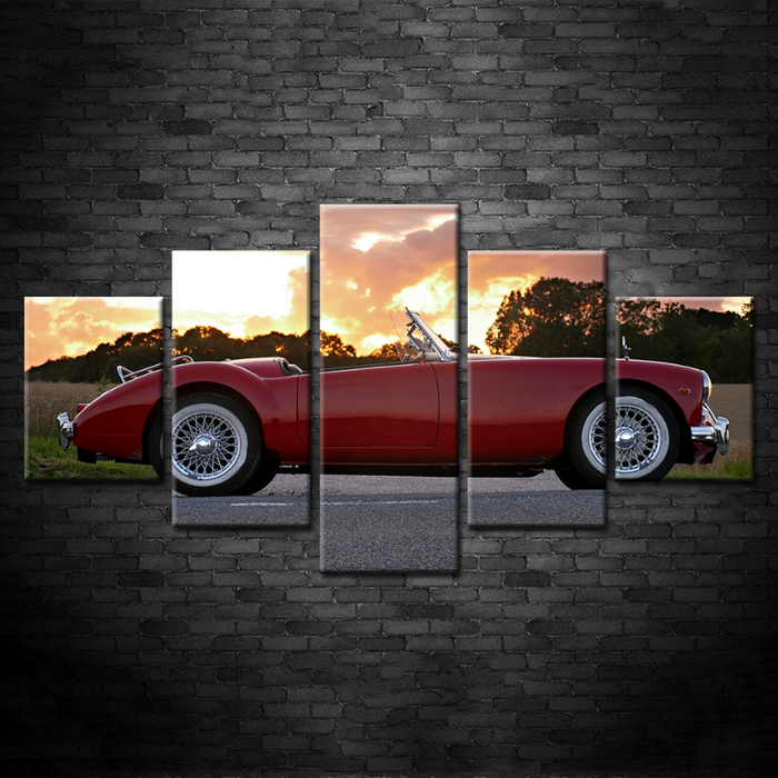 5 Piece Vintage Red Metallic Car - Canvas Wall Art Painting
