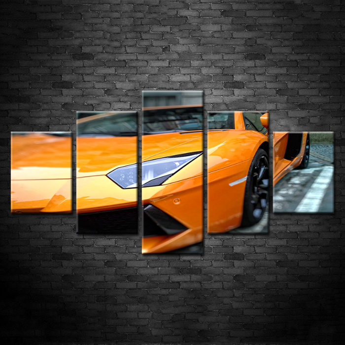 5 Piece Close Up Yellow Classic Car - Canvas Wall Art Painting