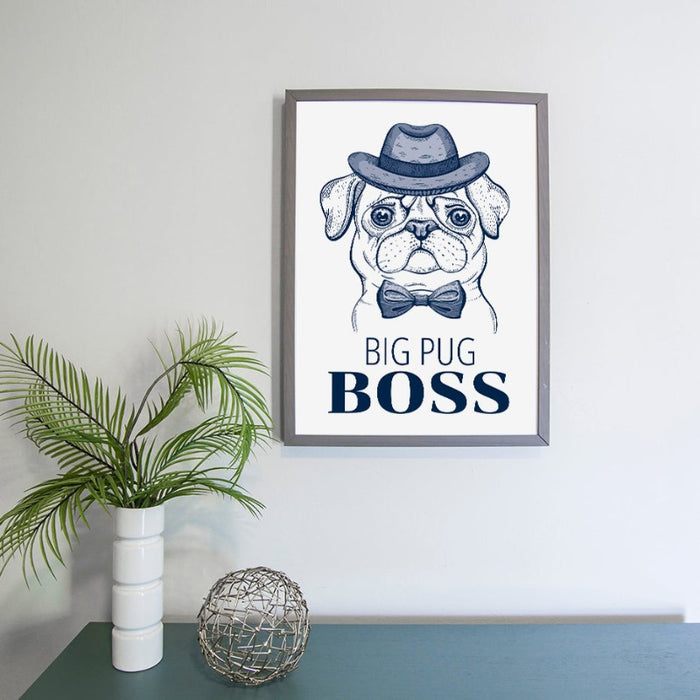 Pug Dog With Hat Bow Tie - Canvas Wall Art Painting