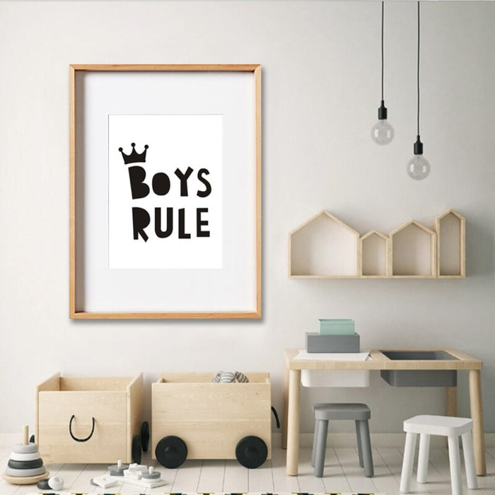 Scandinavian Boys Rule Crown Nursery Decor - Canvas Wall Art Painting