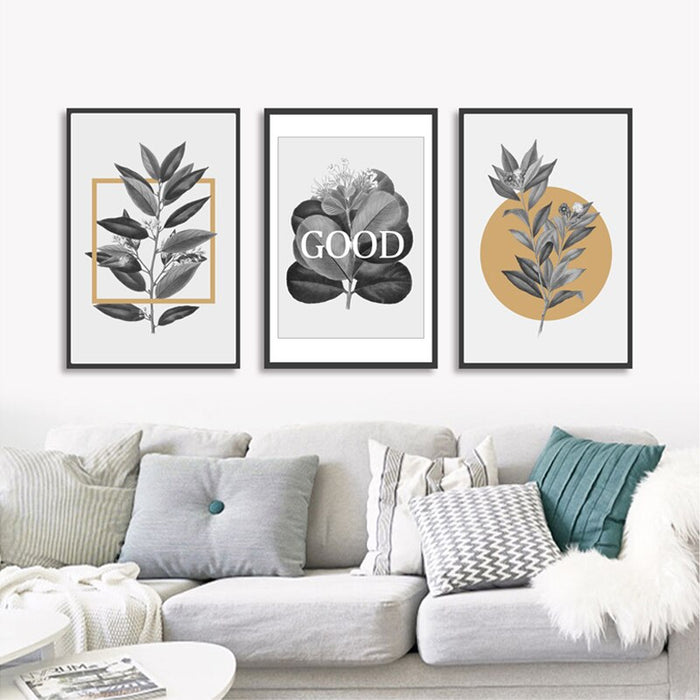 Grey Flowers Geometric Nordic Prints Posters - Canvas Wall Art Painting