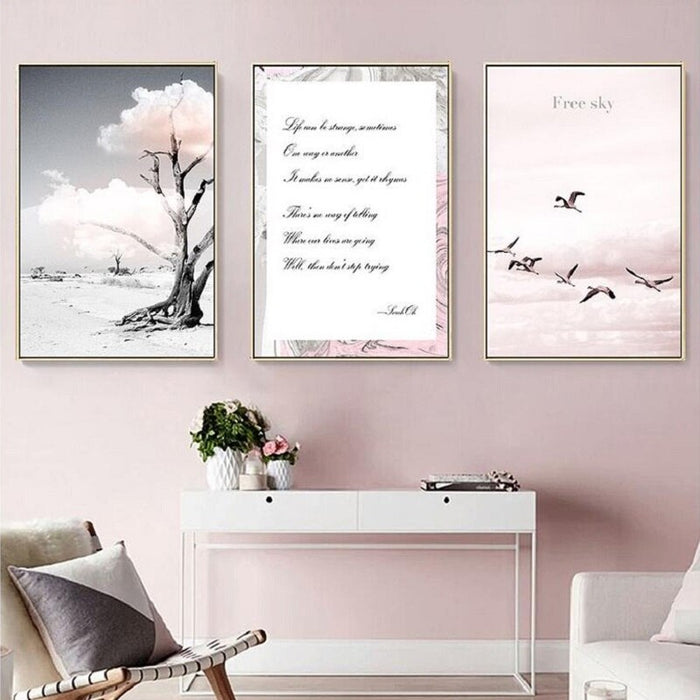 Pink Seascape Bus Healing Girl - Canvas Wall Art Painting