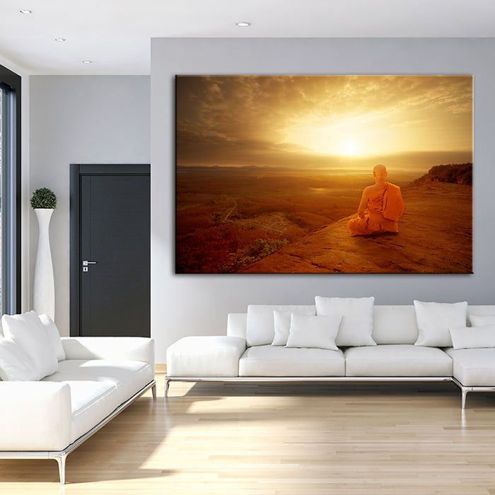 Tranquil Cliffside Sunset  - Canvas Wall Art Painting