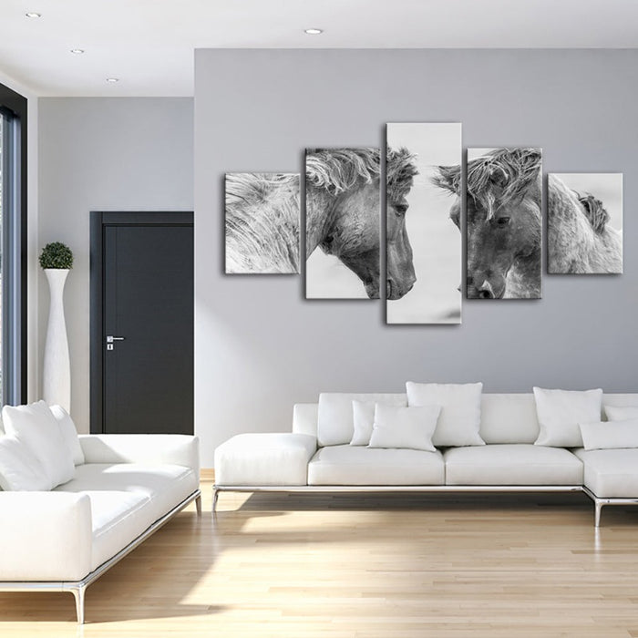 5 Piece Two White Horses - Canvas Wall Art Painting