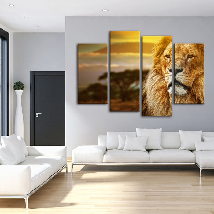 4 Piece Unamused Lion - Canvas Wall Art Painting
