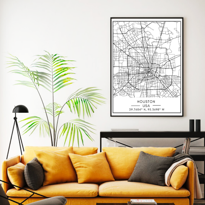Houston City Map - Canvas Wall Art Painting