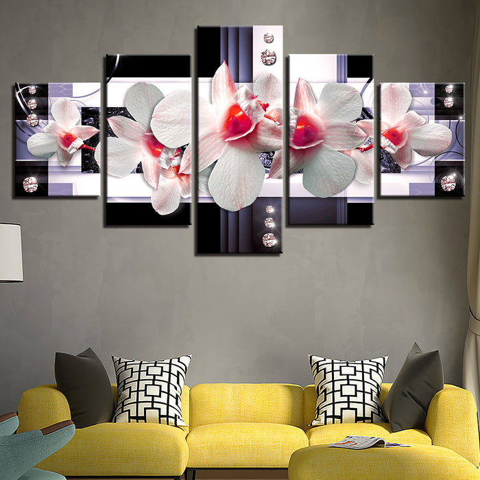 Delicate Pink Centered Orchids 5 Piece - Canvas Wall Art Painting
