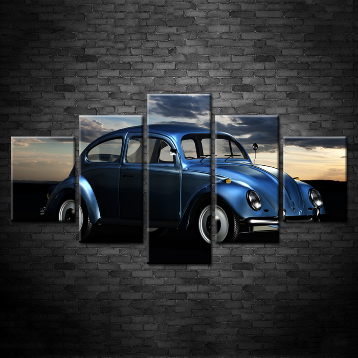 5 Piece Dark Blue Old Vintage Car - Canvas Wall Art Painting