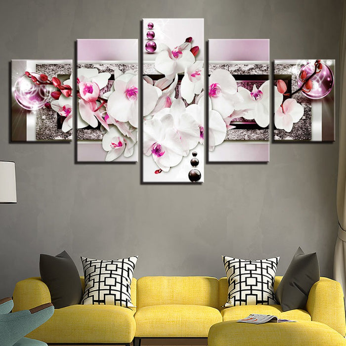 5 Piece Pink Glow Hue White Flower - Canvas Wall Art Painting
