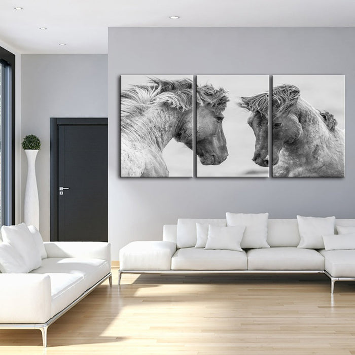 Two White Horses-Canvas Wall Art Painting 3 Pieces