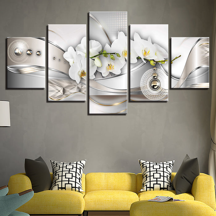 5 Piece Yellow Hue White Flower - Canvas Wall Art Painting