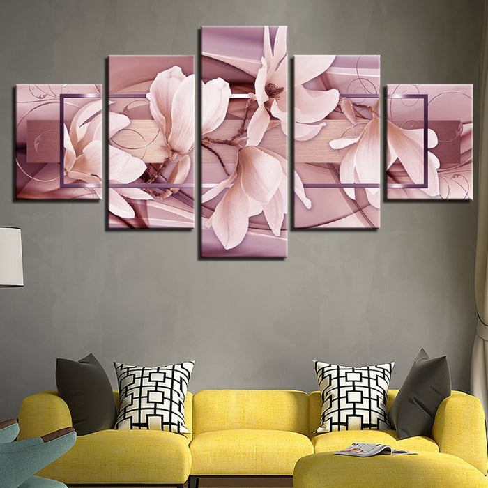 5 Piece Light Pink Flower - Canvas Wall Art Painting