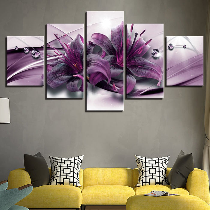 5 Piece Purple Hue Flower - Canvas Wall Art Painting