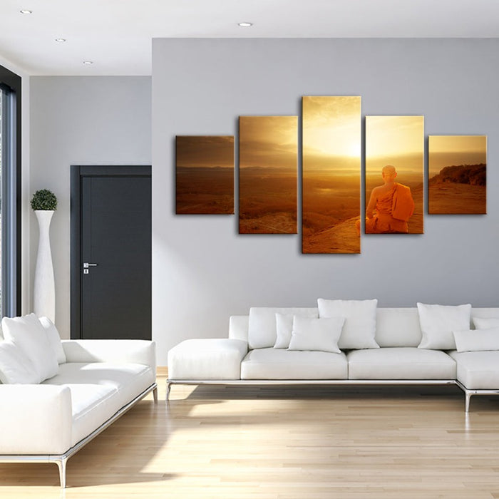 5 Piece Tranquil Cliffside Sunset  - Canvas Wall Art Painting