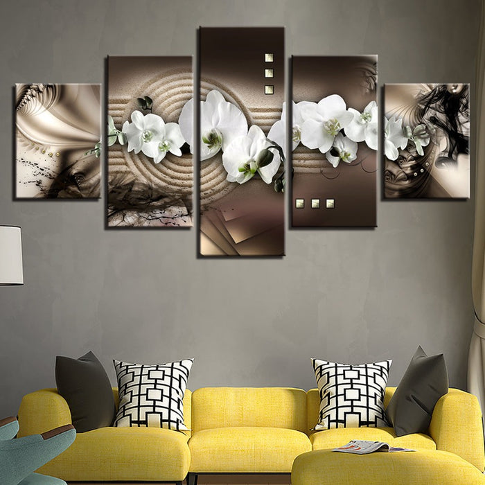 Abstract White Orchids 5 Piece - Canvas Wall Art Painting
