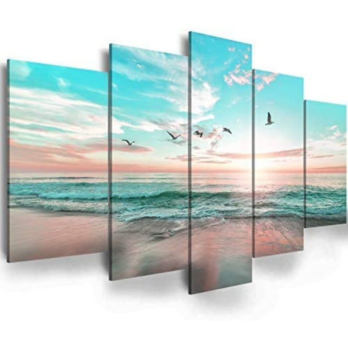 5 Piece Beach Sunset Landscape Canvas Wall Art Painting